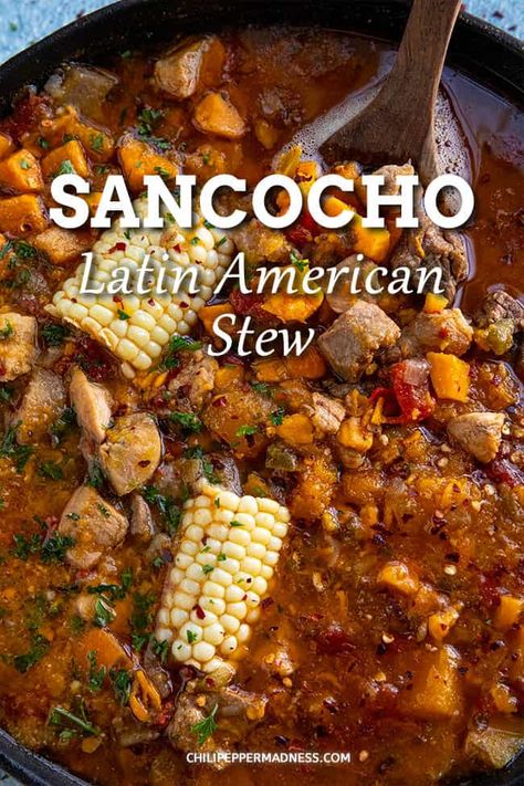 South American Pork Recipes, Authentic South American Recipes, Latin Recipes, Sancocho Recipe, Spanish Stew, Columbian Recipes, Pork Stew Recipes, America Food, Vegetable Stew