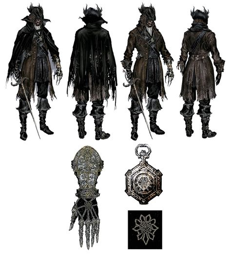 Ashen Hunter Attire from Bloodborne Bloodborne Hunter Concept Art, Bloodborne Hunter Art, Bloodborne Fashion, Bloodborne Art Hunters, Bloodborne Outfits, Hairstyles Reference, Bloodborne Hunter, Bloodborne Concept Art, Bloodborne Art