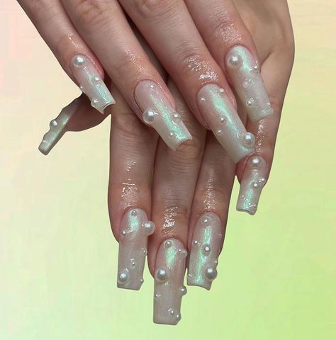 Nails With Pearls, Milky Nails, Green Chrome, Pretty Nail Designs, Level 3, Open Book, Beauty Make Up, Stylish Nails, Columbus