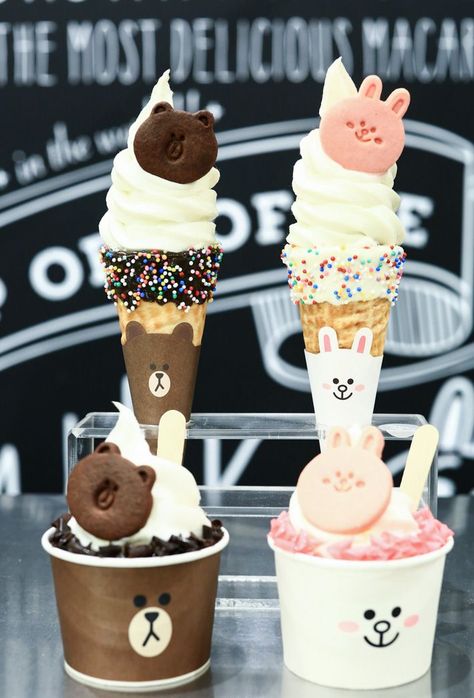 Line Ice Cream Makanan Cepat Saji, Sundae Cupcakes, Fruity Pebbles Cereal, Resep Smoothie, Ice Cream Cones, Fruity Pebbles, Kawaii Food, Cute Desserts, Soft Serve