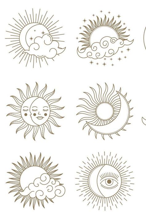 Astrology Elements, Jagua Henna, Moon Drawings, Sun Drawing, Magical Moon, Cloud Tattoo, Sun And Moon Drawings, Sun Tattoos, Sun And Clouds