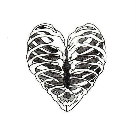 Perfect skeleton ribcage heart tattoo idea Heart Tattoo Meaning, Rib Cage Heart, Tattoo Meaning, Rib Cage, Heart Tattoo, The Shape, A Heart, A Black, Skeleton