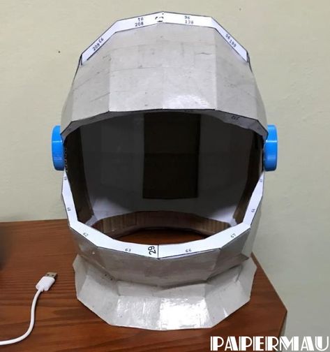 PAPERMAU: Lacrafta Space Helmet Papercraft Project - A Work In Progress Paper Costume, Orion Spacecraft, Cardboard Mask, Space Helmet, Astronaut Helmet, Space Probe, Mask Template, School Glue, A Work In Progress