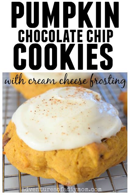 Pumpkin Cookies With Cream Cheese, Cookies With Chocolate Chips, Soft Pumpkin Cookies, Cookies With Cream Cheese, Hot Chocolate Fudge, Pumpkin Cookie Recipe, Diy Mom, Cookies With Chocolate, Pumpkin Desserts