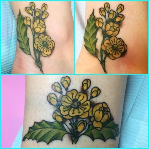 Oregon grape tattoo State Flower Tattoo, Oregon Grape Flower, Oregon State Flower, Grape Tattoo, Grape Flower, Oregon Tattoo, State Tattoos, Oregon Grape, Flower Places