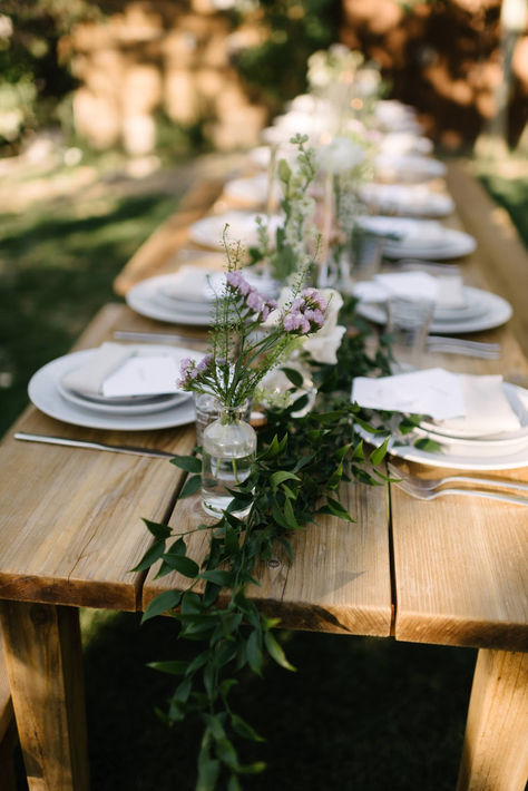 Sacramento wedding flowers. Reception table decor Greenery With Bud Vases, Small Table Arrangements, Simple Decor Ideas, Bud Vase Centerpiece, Flowers Real, Wedding Floral Centerpieces, Poppy Flowers, Pastel Wedding, Vase Centerpieces