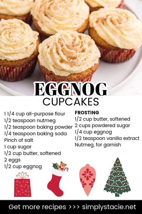 EGGNOG CUPCAKES 🎅💖💚 Yum! Get the... - Incredible Recipes Best New Recipes, Eggnog Buttercream, Eggnog Cupcakes, Comfort Meals, Thanksgiving Cakes, Best Christmas Recipes, Cupcake Recipe, Cupcakes Recipe, Incredible Recipes