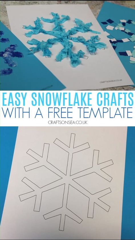 Four easy snowflake crafts for kids using our free snowflake template. Easy to set up ideas perfect for toddlers, preschoolers, EYFS and school age kids, perfect for winter crafts or as a Christmas craft for kids #kidscrafts #kidsactivities #wintercrafts Snowflake Template For Kids, Free Snowflake Template, Snowflake Crafts For Kids, Snowflake Mosaic, Easy Snowflake, Winter Crafts For Toddlers, Snowflake Crafts, Christmas Activities For Toddlers, Set Up Ideas