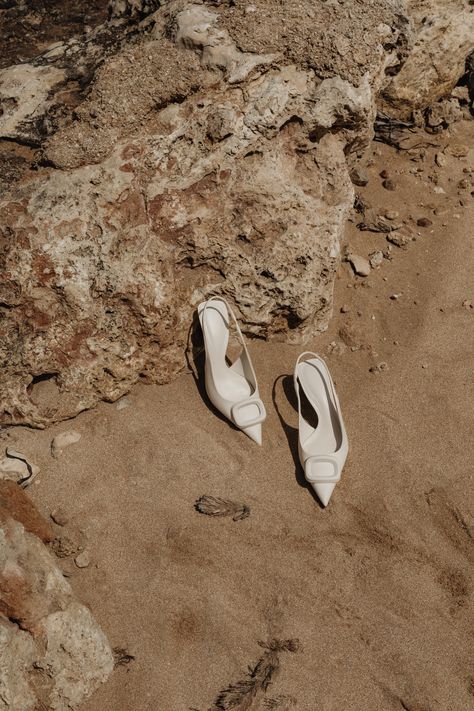 Beach Fashion Shoot, European Summer Vacation, White Shoes Heels, Fairytale Photoshoot, Shoes Fashion Photography, Fashion Still Life, Creative Fashion Photography, Shoes Ads, White High Heels