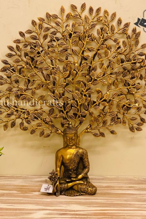 Buddha Theme Living Room, Buddha Wall Art Living Room, Buddha Statue In Living Room, Buddha Decor Entryway, Gautam Buddha Painting, Ideas Office Decor, Gautam Buddha Image, Handicrafts Ideas, Buddha Wall Painting