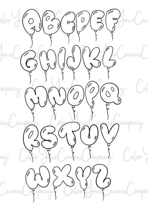 ABC | Alphabet | Balloon Bubble Font | Coloring Book | Birthday | Classroom | Back to School | Homeschool | Preschool Uppercase Letters Font fonts #font #fonts 3.43 Hand Lettering Block Letters, Types Of Bubble Letters, Ballon Font Alphabet, Bubble Letter Happy Birthday, Words Fonts Alphabet, Balloon Bubble Letters, Balloon Alphabet Letters, Bubble Letter Fonts Lowercase, Graffiti Lettering Design