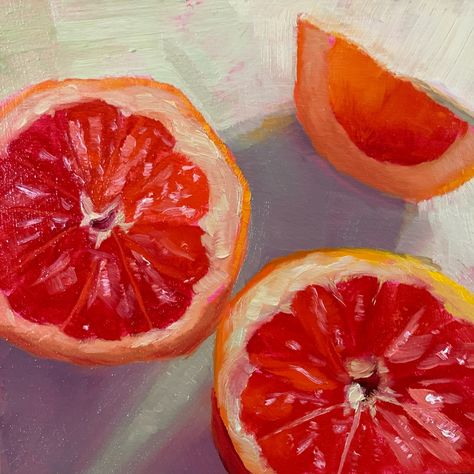 Here’s an oilpainting of some grapefruit pieces! Spreading some sunshine on a dreary day. Available in my shop - 15x15cm #oilpainting #fruitlover #grapefruit #stilllife A Level Art Sketchbook, Orange Painting, Grapefruit Oil, Oil Pastel Art, Wooden Panel, Fruit Painting, Ap Art, Fruit Art, Color Pencil Drawing