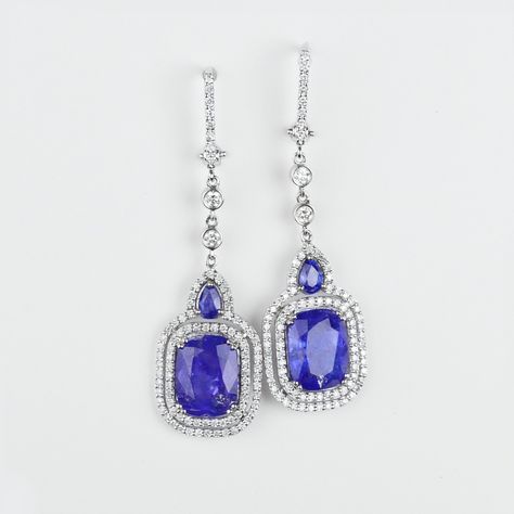 A pair of 18ct. white gold tanzanite sapphire and diamond drop earrings, each earring set with a 4.57 cushion cut… / MAD on Collections - Browse and find over 10,000 categories of collectables from around the world - antiques, stamps, coins, memorabilia, art, bottles, jewellery, furniture, medals, toys and more at madoncollections.com. Free to view - Free to Register - Visit today. #Jewelry #Earrings #MADonCollections #MADonC Diamond Drop Earrings, Cushion Cut, Old Photos, Art History, Earring Set, New Zealand, Sapphire, Auction, Jewelry Earrings