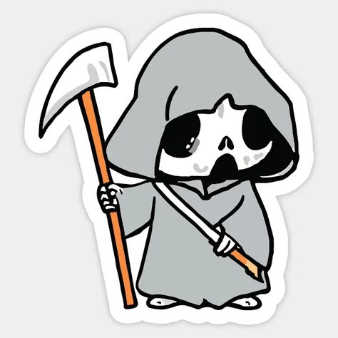 Cartoon Grim Reaper Drawing, Grim Reaper Tattoo Funny, Grim Reaper Cute Art, Grim Reaper Cartoon, Cute Grim Reaper, Reaper Sticker, Grim Reaper, Sticker Design, Quick Saves