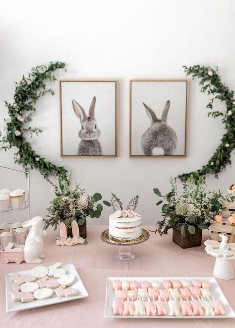 Bunny Party Ideas Birthdays, Bunny Centerpieces Birthday Parties, Bunny Garden Party, Some Bunny Party, Little Bunny Baby Shower Ideas, Rabbit Party Ideas Bunny Birthday, Bunny Birthday Ideas, Bunny Decorations Party Ideas, Easter Themed Baby Shower Ideas