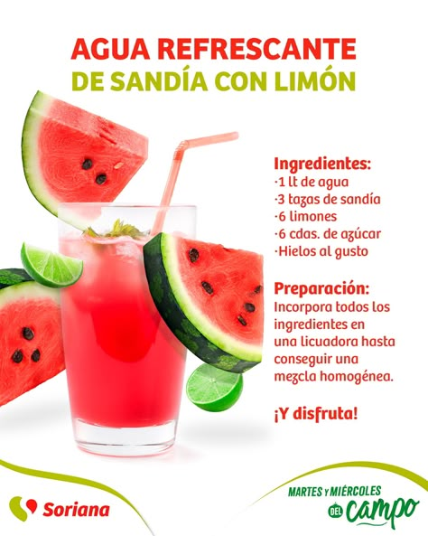 Soriana frutas y verduras #Soriana Mexican Cheesecake Recipe, Mexican Drink Recipes, Agua Fresca Recipe, Mexican Drinks, Healthy Recipes Easy Snacks, Delicious Drink Recipes, Agua Fresca, Healthy Juice Recipes, Cocktail Drinks Recipes