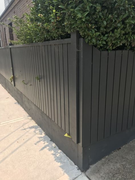 Hamptons Fence, Front Fences, Brick Rendering, Grey Fences, Front Fence, Picket Fence, Fencing, Black Charcoal, Outdoor Storage Box