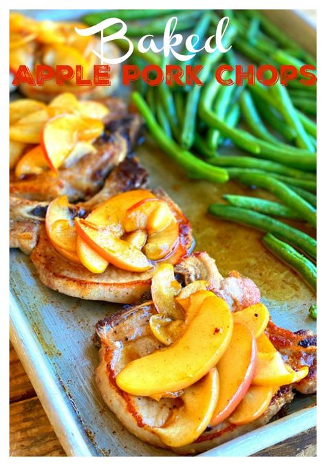 Pork chops with apples and green beans dish is a deliciously light & flavorful meal that’s perfect for Fall. It’s all made in ONE pan! #food #ontheblognow #foodbuzz #photooftheday #comfortfood #feedfeed #recipe #foodpics #recipeoftheday #familyfav #EEEEEATS #truecooks #yougottaeatthis #eatfamous #goodeats #foodie #feedfeed #yummie #foodies #homecooking #foodblog #truecooks #sheetpandinner #sheetpanmeals #onepanmeal #bakedrecipe #porkchops #weeknightdinner #familydinner #quickrecipes #easyrecipes Creamy Lemon Pork Chops, Apple Pork Chops Baked, Pork Chops And Apples, Sheet Pan Pork Chops, Sheet Pan Pork, Green Bean Dishes, Pan Pork Chops, Migraine Diet, Apple Pork Chops