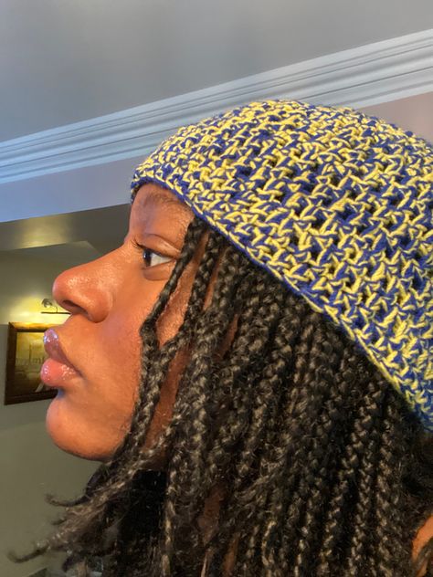 Crochet Beanie Y2k, Blk Aesthetic, Layered Braids, Y2k Braids, Yarn Creations, Short Locs, Crochet Pieces, Hat Aesthetic, Short Locs Hairstyles