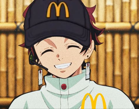 Tanjiro Mcdonalds, Bald Tanjiro, Mcdonalds Employee, Tanjiro Pfp, Silly Goober, Demon Slayer Memes, Demon Slayer Art, Art Random, K Pop Star