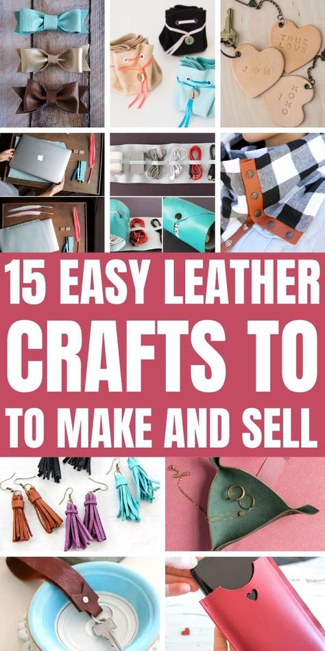 Things to make out of leather scraps that you can make and sell for profit. Also includes leather projects for guys and leather jewelry diy for girls. Make And Sell Christmas, Leather Craft Ideas, Craft Ideas To Sell, Projects To Make And Sell, Handmade Christmas Gifts Diy, Leather Accessories Diy, Ideas To Sell, Baby Food Jar Crafts, Leather Working Projects