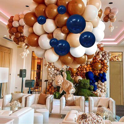 This brown and navy blue party decoration balloons in 4 sizes, different colors with different sizes can meet all your needs. | IMMENCE Balloon Garland Kit, Balloons Party Decorations in Blue/Brown | Wayfair Blue And Brown Party Decor, Hennessy Party, Navy Blue Party Decorations, Blue Brown Wedding, Western Party Decorations, Navy Baby Showers, Navy Blue Party, 80th Birthday Decorations, Blue Party Decorations