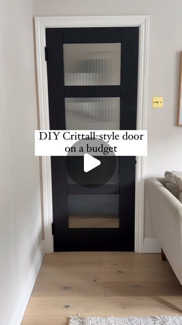 Imogen Stead | First-time renovator & DIY-er on Instagram: "ad this project has been four years in the making 🤣 but I’ve finally finished the door I dreamed of when we first did up the living room back in 2020. I really wanted a Crittall style door but they were so expensive so I decided to DIY it. I bought a glazed door from a DIY shop, painted it black with some leftover paint from another project, and then added this amazing reeded glass film from @surface.designs to really elevate the look 🙌 what do you think? ⬇️ 

You can get 20% off @surface.designs using the code Imogen20 ❤️

#diy #diyprojects #upcycle #upcycling #renovation #reno #interiordesign #interiorstyling #homesonabudget #budgeting #myidealhome #victorianterrace #budgethome" Door Cover Up Ideas, Crittal Doors, Reeded Glass, Diy Shop, Leftover Paint, Victorian Terrace, Glazed Door, Door Makeover, Bedroom Doors