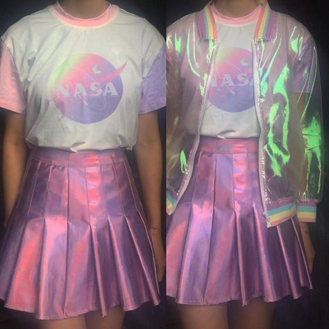 Holo Sheer jacket – kokopiecoco Nasa Outfit, Sick Outfit, Melanie Martinez Style, Holographic Jacket, Holographic Fashion, Nasa Clothes, Mode Kawaii, Sheer Jacket, Tokyo Street Fashion