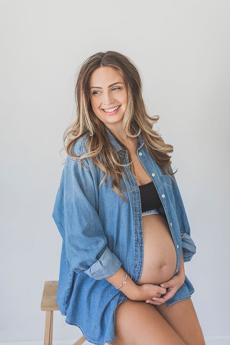 pregnancy poses ideas Maternity Stool Photoshoot, Sweater And Jeans Maternity Photos, Jean Jacket Maternity Photos, Blue Jean Maternity Pictures, Denim Maternity Shoot, Denim Maternity Shoot Pregnancy Photos, Calvin Klein Set, Denim Photoshoot, Pregnancy Photos Couples