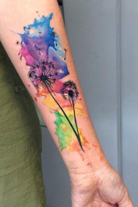 Watercolor Tattoo Filler, Dandelion Tattoos, Watercolor Tattoo Sleeve, Lilo And Stitch Tattoo, Watercolor Butterfly Tattoo, Dandelion Tattoo Design, Sleeve Filler, Watercolour Tattoos, Watercolor Bird Tattoo