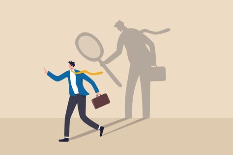 Self assessment or self analysis process to know yourself and discover plan or goal for living or work and career concept, businessman walking with shadow using magnifying glass to analyze himself. Self Analysis, Fast Logo, Motivational Tshirt, House Logo Design, Minimal Business Card, Know Yourself, Farm Logo, Education Logo, Elegant Business Cards