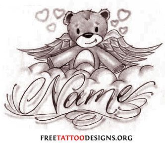 Baby Bear Tattoo, Star Foot Tattoos, Dope Drawings, Tattoos For Baby Boy, Teddy Bear Tattoo, Baby Memorial Tattoos, Baby Angel Tattoo, Wing Tattoo Men, Care Bear Tattoos