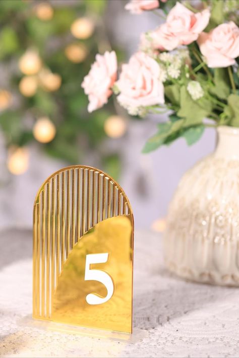 Sage Nation 15 pcs Gold Arch Wedding Table Numbers, 4x6 inch Acrylic Centerpieces, 3-D Mirrored Signs With Stands Perfect for Wedding Reception, Party, Restaurant, Event Decor Gold Arch Wedding, Gold Wedding Table Numbers, Gold Table Numbers Wedding, Wedding Reception Party, Party Restaurant, Name Plate Design, Acrylic Ideas, Acrylic Table Number, Arch Wedding