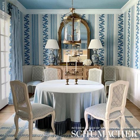 Hydrangea Drape - Delft Wallpapers | Schumacher Blue And White Dining Room, Wallpaper Dining Room, Burgundy Pillows, Multi Colored Pillows, Schumacher Wallpaper, Turquoise Pillows, Coral Wallpaper, Turquoise Wallpaper, Silver Pillows