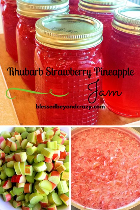 How to make homemade Rhubarb Strawberry Pineapple Jam!! Plus, it's naturally gluten free! My kids LOVE this stuff and they all fight over who gets the last jar. No joke! Rhubarb Pineapple Jam, Strawberry Pineapple Jam, Easy Jam Recipe, Rhubarb Strawberry, Pineapple Jam, Beef Barley, Canning Jam, Homemade Jelly, Rhubarb Jam