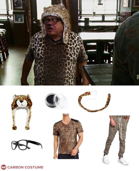 Man Cheetah is one of the many alter egos of Frank Reynolds (Danny DeVito) in It's Always Sunny In Philadelphia. His other alter egos include Doctor Mantis Tobaggan, Ongo Gablogian, the Trash Man, and Man Spider. Use the black face paint to draw the nose and freckles. Frank Reynolds Costume, Danny Devito Costume, Cheetah Outfit, Outfit Drawings, Cheetah Costume, Frank Reynolds, Cheetah Clothes, Black Face Paint, Bachelorette Theme