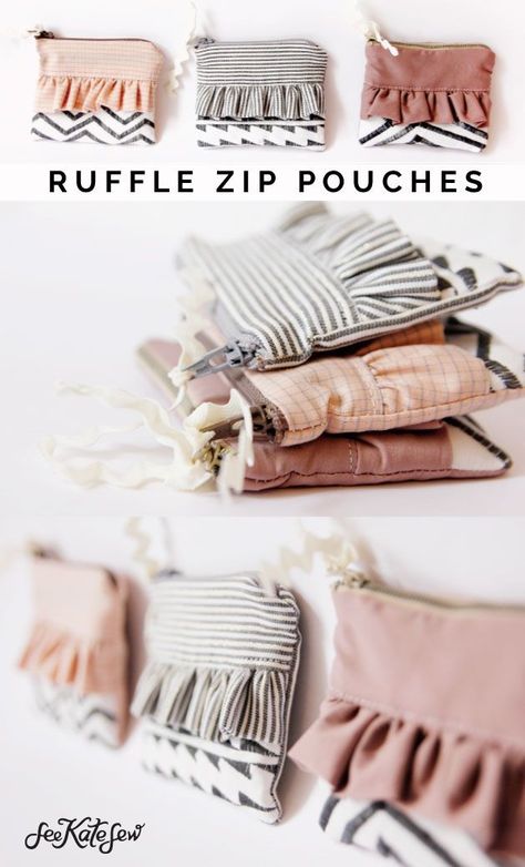 Ruffle Zip Pouches with Decorative Stitching | diy zipper pouch | free sewing tutorials | zipper pouch tutorial | diy sewing projects || See Kate Sew #zipperpouch #diypurse #sewingproject Diy Zipper Pouch, Syprosjekter For Nybegynnere, Buku Diy, Tips Menjahit, Diy Pouch No Zipper, Diy Pouch Tutorial, Stitching Diy, Stitching Tutorial, Diy Sy