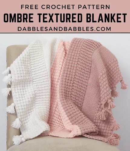 Free+Crochet+Pattern+Ombre+Textured+Blanket Chunky Crochet Blankets, Crochet Activity, Textured Crochet Blanket, Interlock Crochet, Free Crochet Blanket Patterns, Interesting Crochet, Textured Blanket, Ombre Crochet, Crocheted Afghans