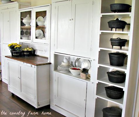 Farmhouse Cupboards, Farmhouse Cabinets, Iron Storage, Farm Kitchen, White Farmhouse, The Farmhouse, Kitchen Redo, Updated Kitchen, Kitchen Pantry