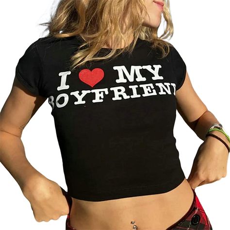 I Love Baby Tees for Women Graphic Y2k Shirt Crop Tops 2000s Clothing Fairy Grunge Aesthetic Summer Clothes Boyfriend Summer, 2000s Clothing, I Love My Boyfriend, Women Y2k, Baby Tees, Love My Boyfriend, Fairy Grunge, Slim Fit Shorts, My Boyfriend