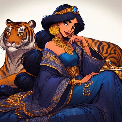 Princess Jasmine Art, Aladdin Art, Disney Duos, Disney Princess Jasmine, Disney Jasmine, Disney Princess Fan Art, Disney Princess Fashion, Dark Disney, Aladdin And Jasmine