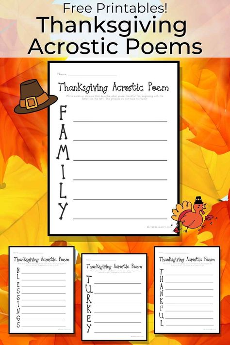 Thankful Acrostic Poem, Thanksgiving Acrostic Poem, Classroom Thanksgiving, Acrostic Poem Template, Thanksgiving Writing Activity, Acrostic Poems, Poem Activities, Thanksgiving Poems, Free Printable Thanksgiving