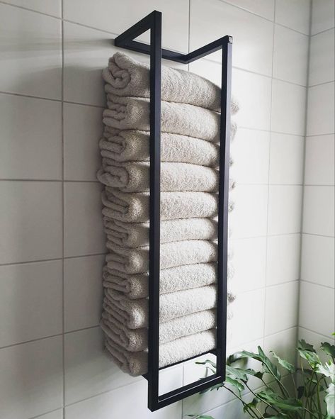 Bathroom Towel Rack Ideas, Bathroom Shower Organization, Bathroom Towel Storage, Bathroom Towel Rack, Wall Mounted Towel Rack, Shower Organization, Towel Racks, Tiny Bathrooms, Towel Rack Bathroom