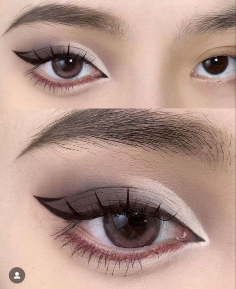 Black Korean Makeup, Korean Makeup Black, Dark Eyeshadow Looks, Academia Makeup, Eye Inspiration, Monolid Eye Makeup, Makeup Douyin, Makeup Practice, Applying Eyeshadow