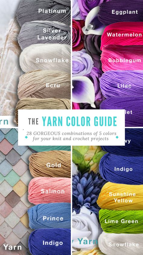 Crochet Color Inspiration, Types Of Yarn And Uses, Crochet Blanket Ideas Color Combinations Colour Palettes, Yarn Combinations Color Schemes, Yarn Color Combos, Red Heart Yarn Colors Combinations, Crochet Yarn Color Combinations, Color Combinations For Crochet, Yarn Color Schemes