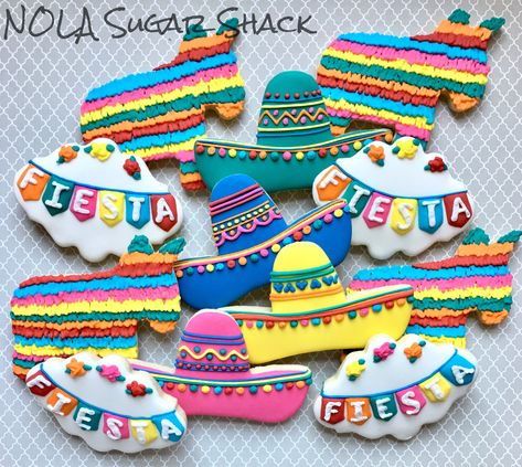 Mexican Royal Icing Cookies, Fiesta Graduation Cookies, Sombrero Cookies Decorated, Mexican Decorated Cookies, Fiesta Decorated Cookies, Taco Cookies, Mexican Cakes, Mayo Cookies, Mexican Bachelorette