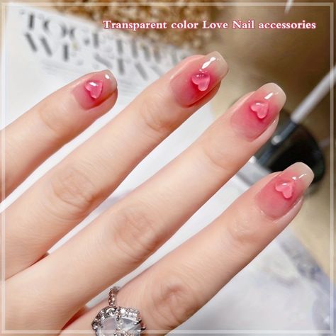 Faster shipping. Better service Blush Nails With Heart, Nails With Heart Charms, Valentine Nails Pink, Nails Brush, Heart Nail Designs, Nail Art Charms, Heart Nail Art, Nail Designs Valentines, Uñas Acrilicas