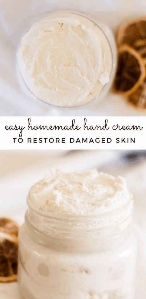 This simple homemade moisturizing hand cream leaves your hands silky smooth and is made with all-natural ingredients. Use this hand cream daily to moisturize your hand or overnight to repair dry cracked skin. #handcream #handcreamrecipe #howtomakelotion #allnaturalhandcream #allnaturallotion #diyskincare Hands Cream Aesthetic, Coconut Oil Hand Cream Diy, Diy Working Hands Cream, Diy Hand Cream Non Greasy, Natural Hand Cream Recipe, Lanolin Hand Cream Diy, Homemade Hand Cream Recipes, Hand Cream For Dry Cracked Hands, Homemade Hand Cream For Extra Dry Skin