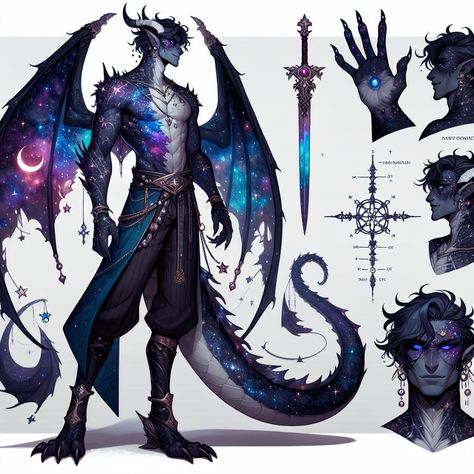 Galaxy dragon character sheet made by taloknight/ silverbloom Humanoid Dragon, Galaxy Dragon, Dragon Character, Dungeons And Dragons Characters, Fantasy Creatures Art, Dragon Artwork, Mythical Creatures Art, Game Character Design, Monster Design