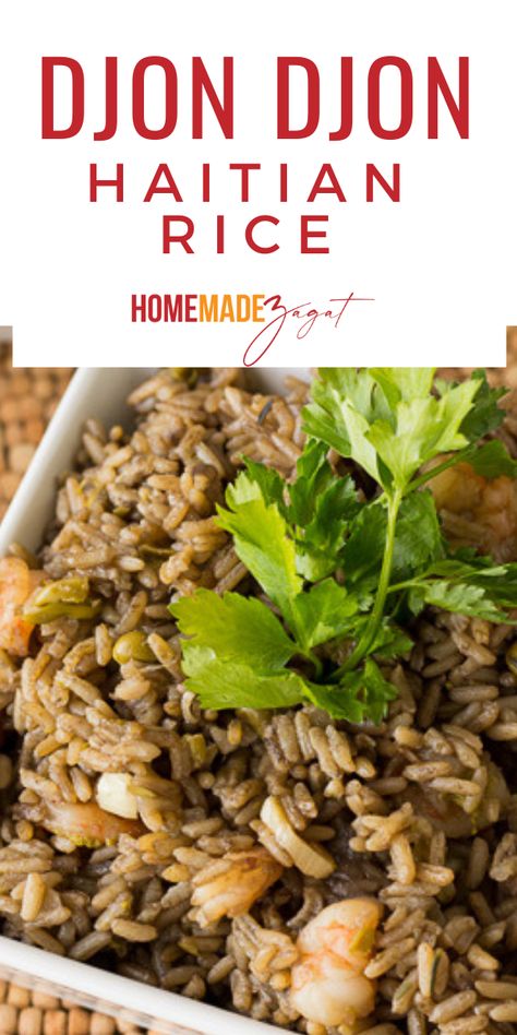 Haitian Black Rice Recipe, Haitian Black Rice, Haitian Rice, Black Rice Recipe, Black Mushrooms, Mushroom Rice Recipes, Savory Rice, Mushroom Rice, Haitian Food Recipes